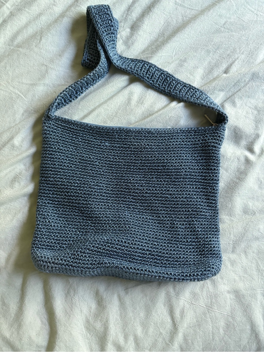 The Sak Crossbody Crochet Knit shoulder Bag Purse Zip Closure Blue